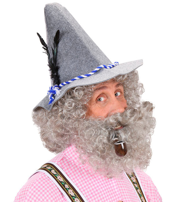 Grau gelockte Kapitän-Perücke mit Bart für Fasnacht-Kostüm