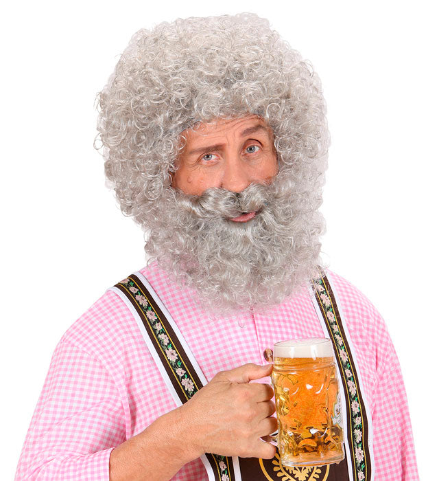 Grau gelockte Kapitän-Perücke mit Bart für Fasnacht-Kostüm