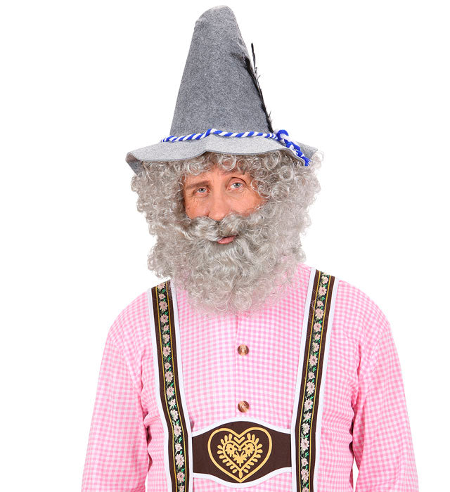 Grau gelockte Kapitän-Perücke mit Bart für Fasnacht-Kostüm