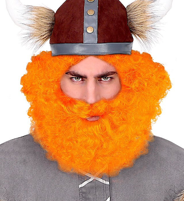 Lockige orange Perücke mit Bart im schottischen und irischen Stil
