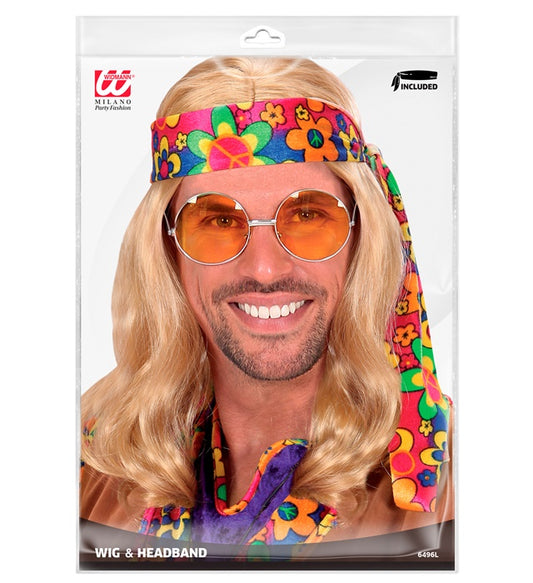 Blonde Hippie-Perücke mit Stirnband für Fasnacht und Karneval