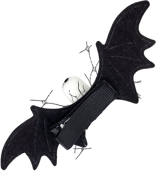 Fledermaus Totenkopf Haarspange für Kinder mit schwarzer Fledermaus und Totenkopf-Design