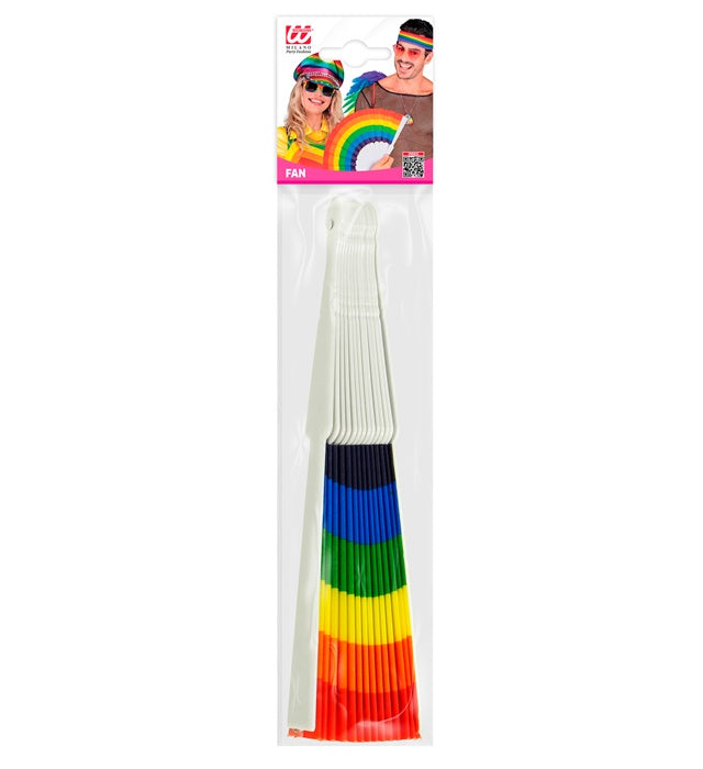 Bunter Regenbogen Fächer mit leuchtenden Farben, ideal für Fasnacht und Karneval