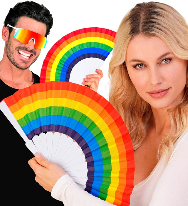 Bunter Regenbogen Fächer mit leuchtenden Farben, ideal für Fasnacht und Karneval