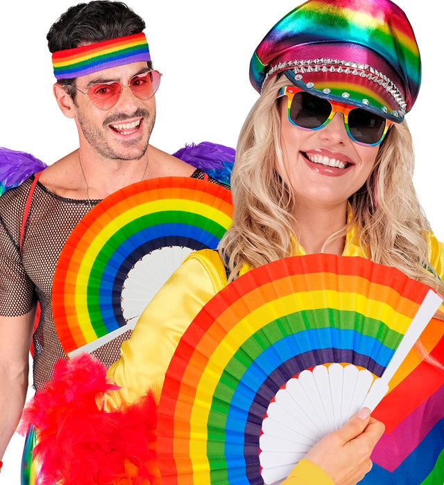 Bunter Regenbogen Fächer mit leuchtenden Farben, ideal für Fasnacht und Karneval