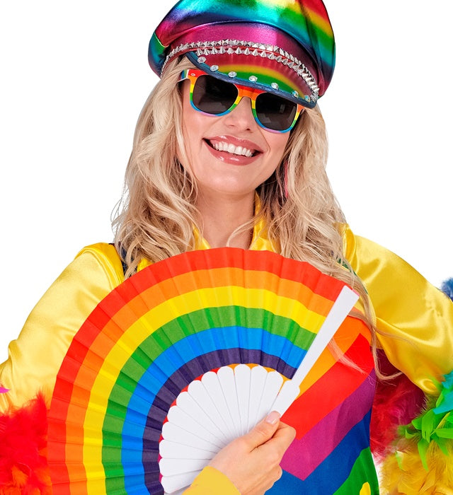 Bunter Regenbogen Fächer mit leuchtenden Farben, ideal für Fasnacht und Karneval