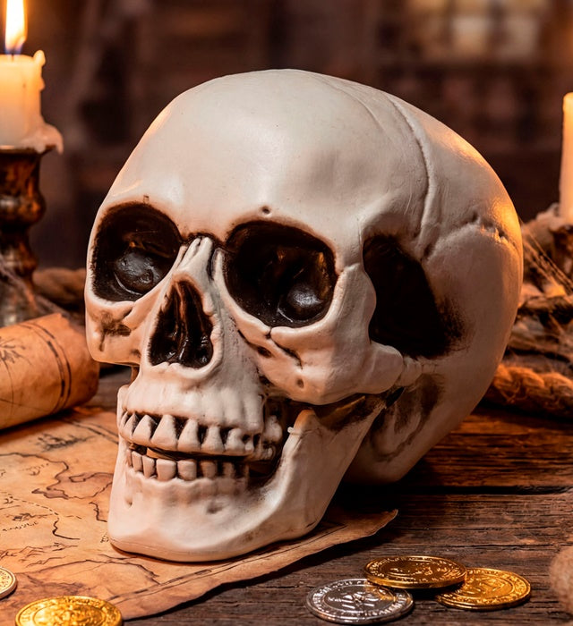 Totenkopf mit beweglichem Kiefer 12 cm als Piraten-Accessoire