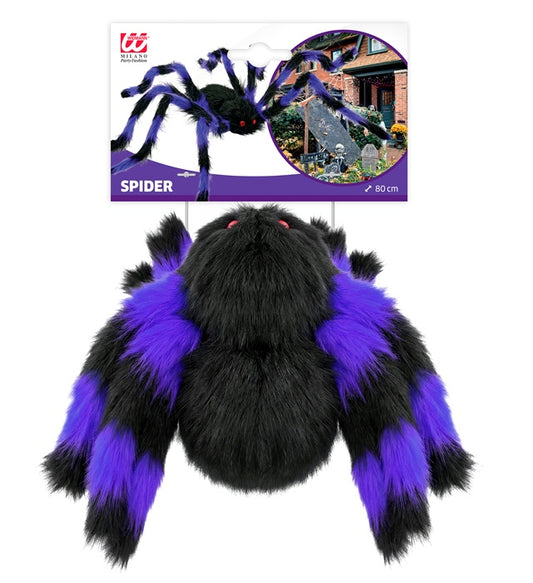 Schwarz-violette Deko-Spinne mit haarigen, biegsamen Beinen und 80 cm Spannweite