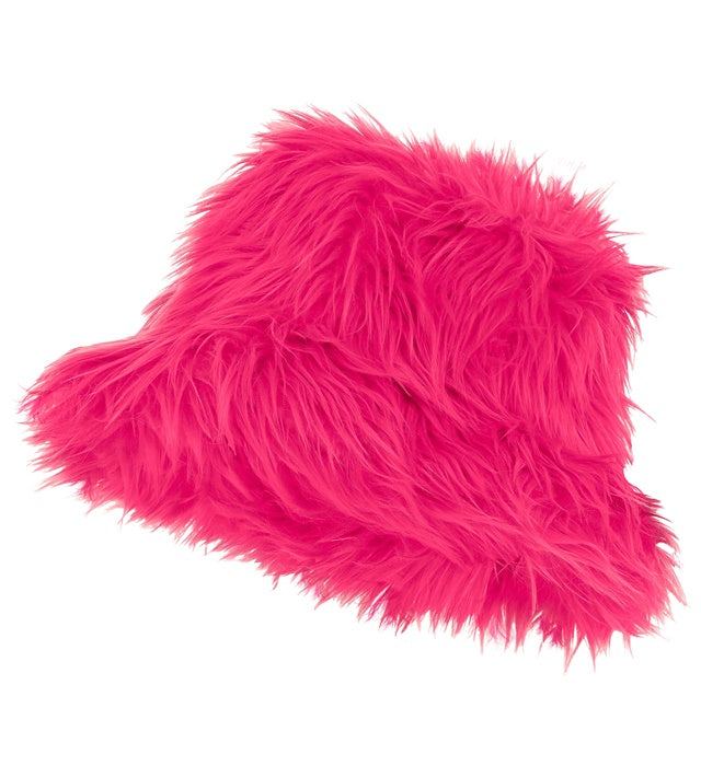 Neon pinker Plüsch Anglerhut auf weißem Hintergrund
