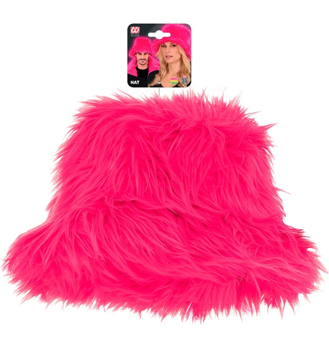Neon pinker Plüsch Anglerhut auf weißem Hintergrund