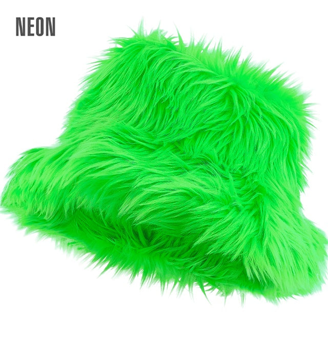 Neon grüner Plüsch Anglerhut für Fasnacht und Mottopartys