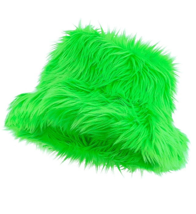 Neon grüner Plüsch Anglerhut für Fasnacht und Mottopartys