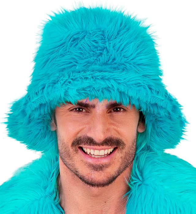 Türkiser Plüsch Anglerhut für Fasnacht und Karneval