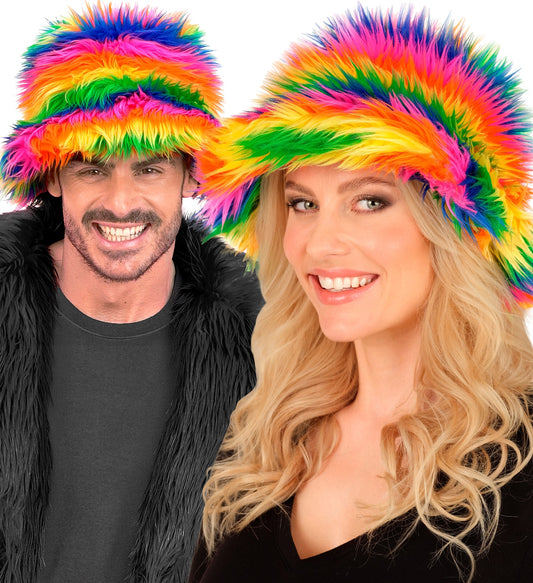 Regenbogen Plüsch Anglerhut Fischerhut Hut