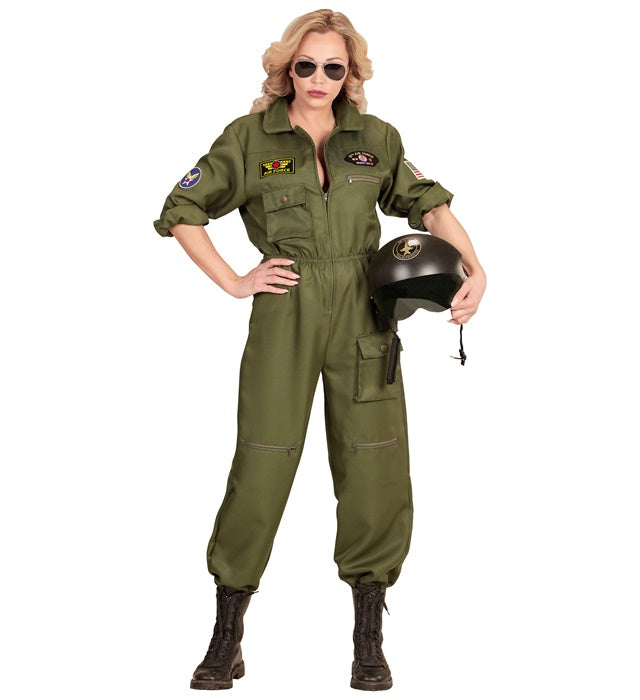 Kampfjetpilotin Overall Kostüm mit realistischem Design für Fasnacht und Mottoparty