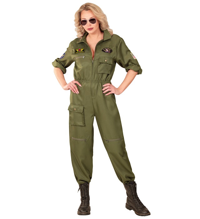 Kampfjetpilotin Overall Kostüm mit realistischem Design für Fasnacht und Mottoparty