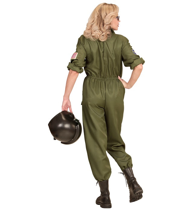 Kampfjetpilotin Overall Kostüm mit realistischem Design für Fasnacht und Mottoparty