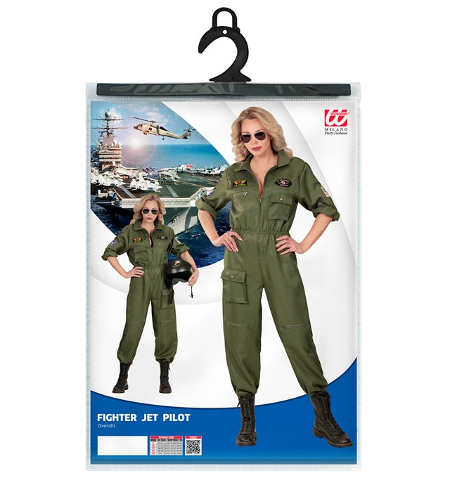 Kampfjetpilotin Overall Kostüm mit realistischem Design für Fasnacht und Mottoparty