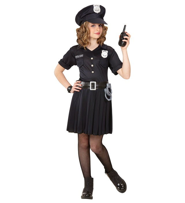 Polizistin Kostüm bestehend aus Kleid, Gürtel und Mütze für Fasnacht und Karneval