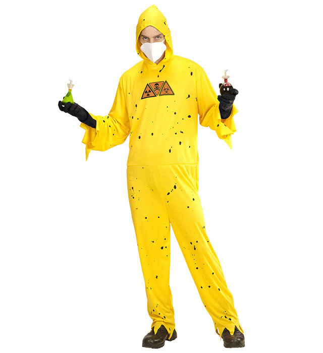 TOXIC HAZARD Schutzoverall mit Kapuze, Handschuhen und Maske für Fasnacht