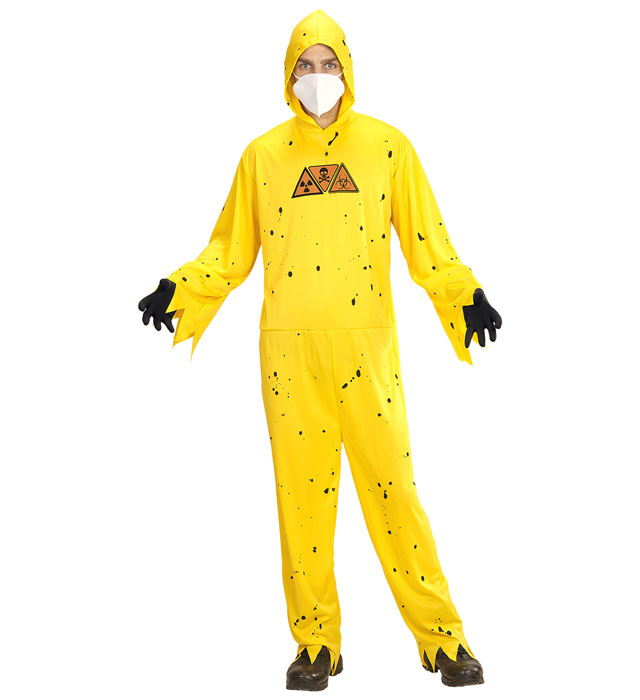 TOXIC HAZARD Schutzoverall mit Kapuze, Handschuhen und Maske für Fasnacht