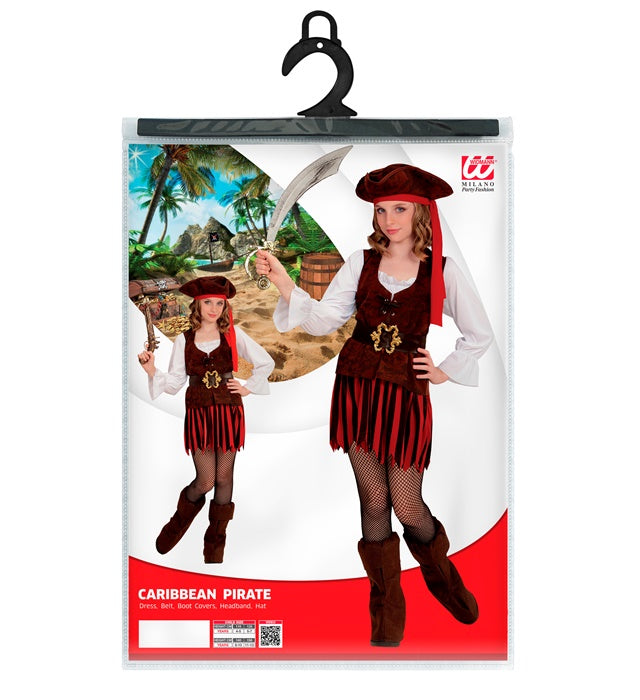 Piratenmädchen-Kostüm der Karibik mit Hut, Gürtel und Stiefelüberziehern