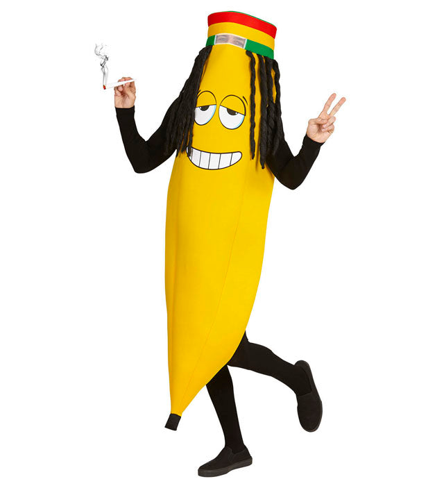 Person im gelben Rasta-Banane Kostüm mit typischen Rasta-Farben auf Fasnacht