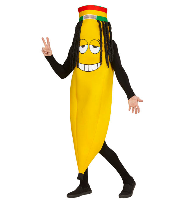 Person im gelben Rasta-Banane Kostüm mit typischen Rasta-Farben auf Fasnacht