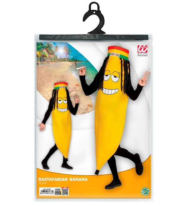 Person im gelben Rasta-Banane Kostüm mit typischen Rasta-Farben auf Fasnacht