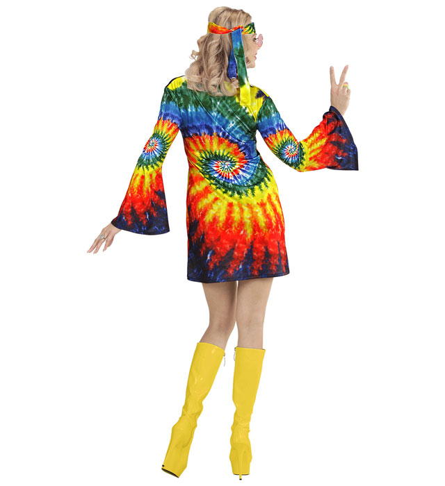 Psychedelic Hippie Girl Kostüm mit buntem Kleid und Stirnband