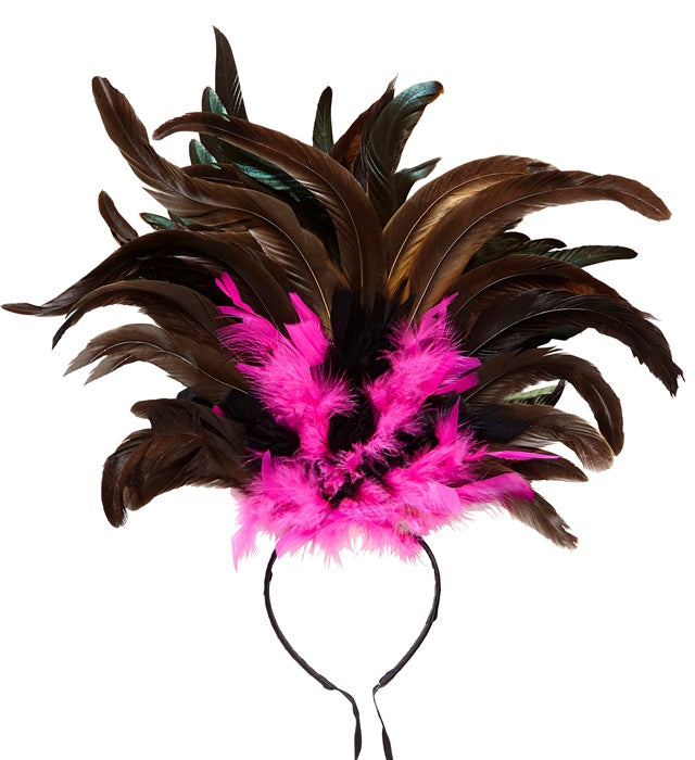 Federhaarreif mit schwarzen und rosa Federn für Fasnacht und Karneval