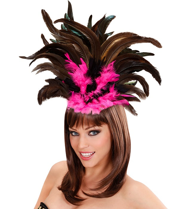 Federhaarreif mit schwarzen und rosa Federn für Fasnacht und Karneval