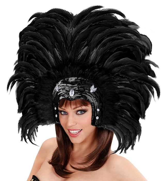 Schwarzer Federkopfschmuck für Fasnacht und Karneval