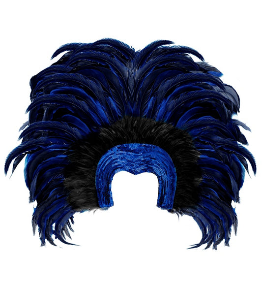 Blauer Federkopfschmuck im Brazil-Stil mit leuchtenden Federn
