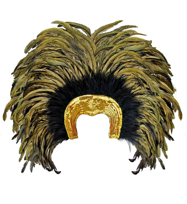 Goldener Federkopfschmuck mit prächtigen Federn für Fasnacht und Karneval