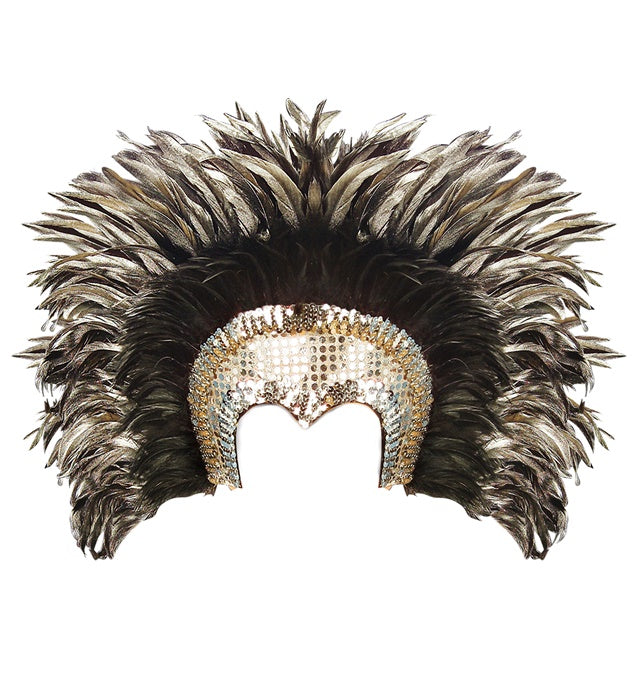 Silberner Federkopfschmuck mit eleganten Federn für Fasnacht