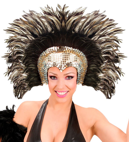 Silberner Federkopfschmuck mit eleganten Federn für Fasnacht