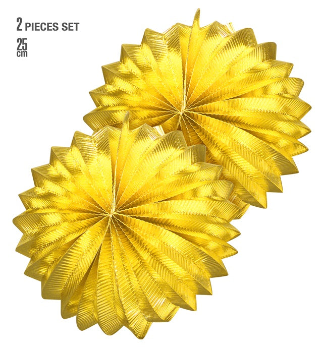 Set aus zwei metallisierten goldfarbenen Globus-Dekorationen mit 25 cm Durchmesser