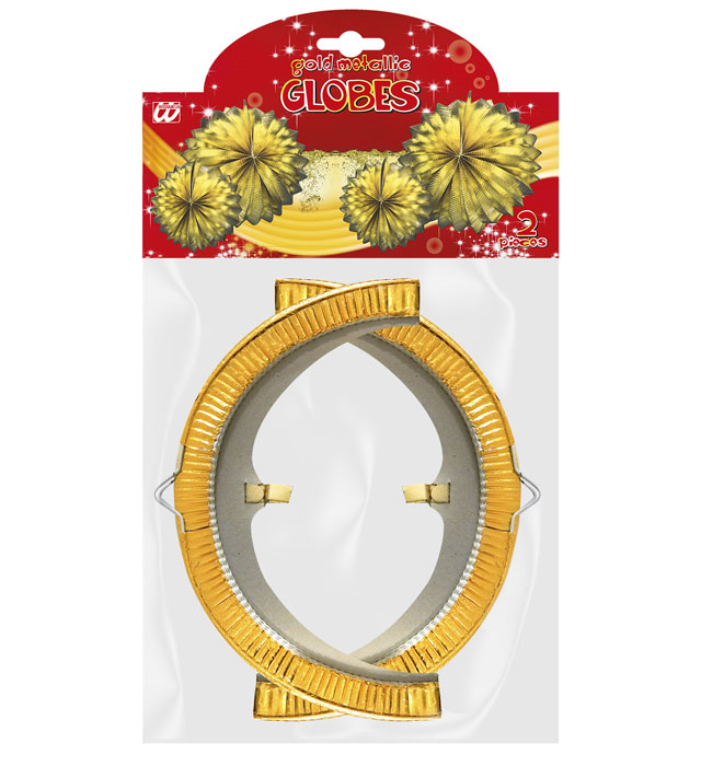 Set aus zwei metallisierten goldfarbenen Globus-Dekorationen mit 25 cm Durchmesser