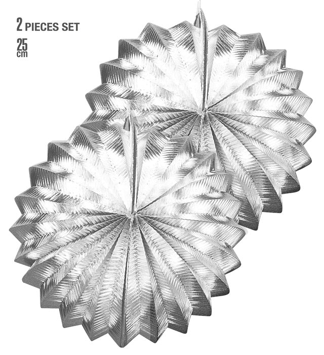 Set aus zwei metallisierten Silber-Globen mit 25 cm Durchmesser als Fasnachtsdekoration