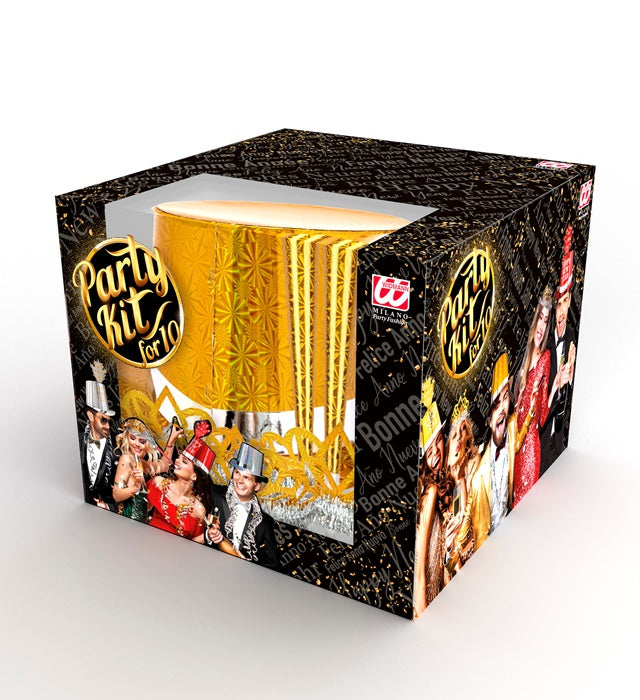 Holografisches Party Kit Las Vegas Gold mit glänzenden goldenen Accessoires