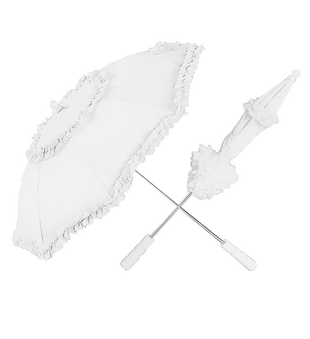 Weißer Schirm Belle Époque mit ca. 72 cm Durchmesser vor neutralem Hintergrund