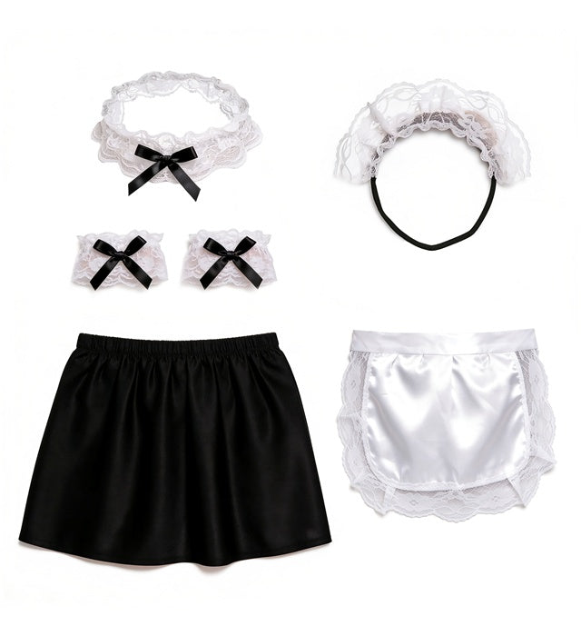 Kellnerin Dress-Up Set mit Rock, Schürze, Kopfbedeckung, Halsband und Manschetten