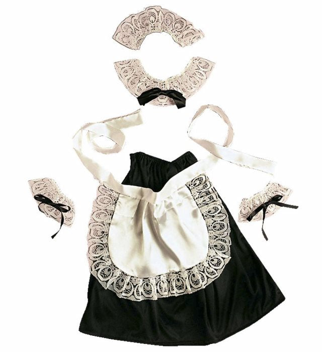 Kellnerin Dress-Up Set mit Rock, Schürze, Kopfbedeckung, Halsband und Manschetten
