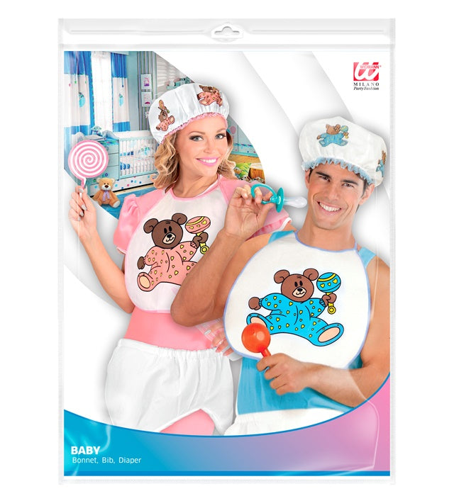 Blaues Baby Verkleidungsset mit Haube, Lätzchen und großer Windel für Fasnacht