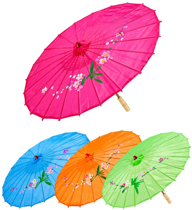 Orientalischer Sonnenschirm aus Seide mit Holzstruktur in vier Farben, Durchmesser 76 cm
