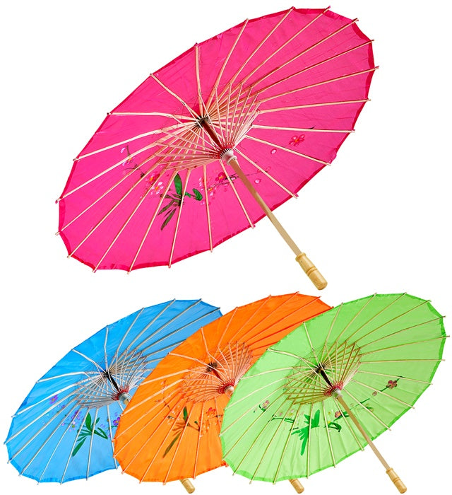 Orientalischer Sonnenschirm aus Seide mit Holzstruktur in vier Farben, Durchmesser 76 cm