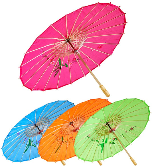 Orientalischer Sonnenschirm aus Seide mit Holzstruktur in vier Farben, Durchmesser 76 cm