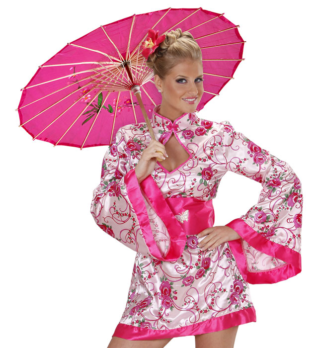 Orientalischer Sonnenschirm aus Seide mit Holzstruktur in vier Farben, Durchmesser 76 cm