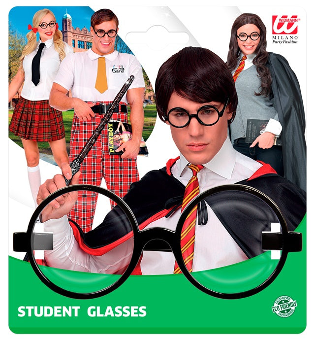 Runde schwarze Studentenbrille als Fasnacht- und Karneval-Accessoire